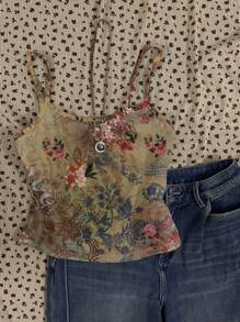 Attitoon Áo ba lỗ bó sát dây mảnh gợi cảm cổ điển dành cho nữ, họa tiết cỏ xoăn cổ điển, hoa văn cổ điển, phong cách rock cổ điển, màu đỏ Angola, phù hợp cho các lễ hội âm nhạc mùa xuân, mùa hè - Nhiều màu - Xem 3