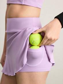 CourtClass Bộ đồ thể thao nữ không tay áo trơn màu và chân váy mini tập luyện cho nữ - Màu tím  Violet - Xem 2