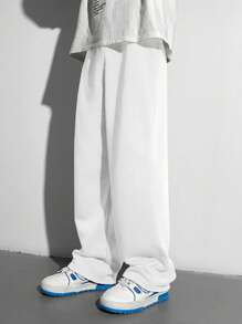 SHEIN Teen Boys Casual Loose Sweatpants With English Print, Elastic Waist Vintage Style Trousers, Suitable For Autumn, Winter, School, Home, Daily, Sports, Birthday Party, Outings, All-Match Versatile Thermal Lined
