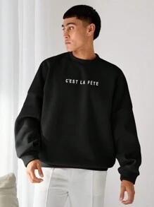 Manfinity INSISELF Unisex Knitted Loose Drop Shoulder Crew Neck Pullover Sweatshirt, Suitable For Autumn/Winter - Black - View 2