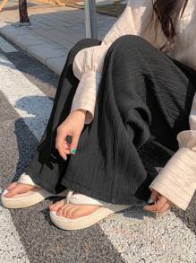 FRIFUL Women's Black Straight Leg Pants, Texture Fabric Slimming & Elongating, Spring/Summer,Fall Clothes,Teacher Pants - Black - View 4