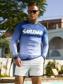 Surfspeed Men's Gradient Letter Print Raglan Sleeve Long Sleeve Surfing T-Shirt - Blue - View 6