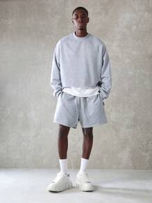 SUMWON Luxury Drop Crotch Athletic Shorts Premium Fleece Sweatshorts Casual Workout Performance Loungewear With Drawstring Elastic Waist Urban Streetwear Training Sports - Light Grey - View 3