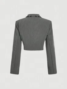 SHEIN MOD Black Lace-Up Decor, Loose Fit Short Sleeve Gray Blazer - Dark Grey - View 3