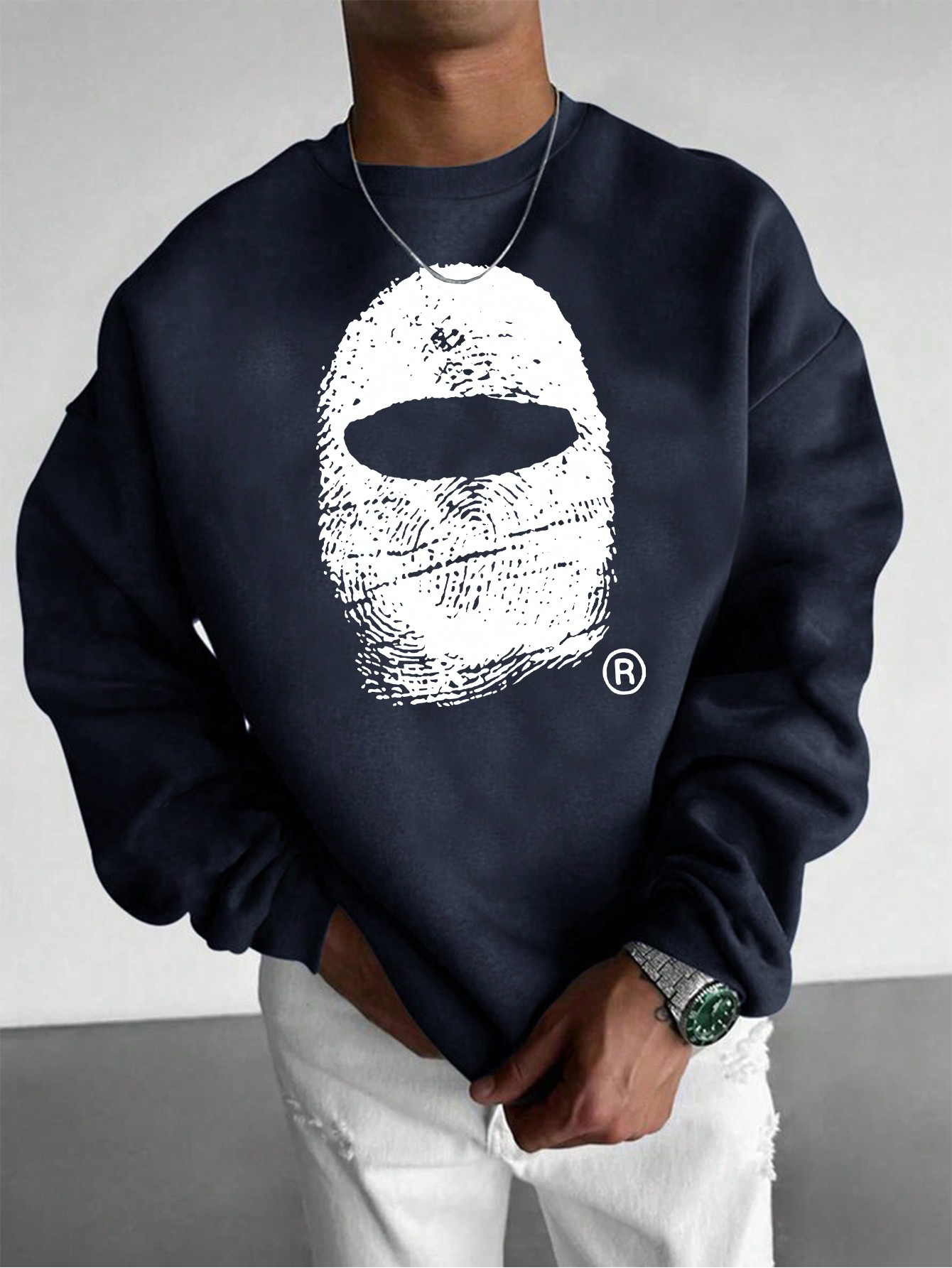 SHEIN Men's Graphic Print Face Mask Casual Pullover Hooded Sweatshirt