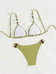 SHEIN X Sofía Suescun Swim Vcay 夏季优雅女士度假串珠装饰比基尼套装 - 綠色 - 查看 2