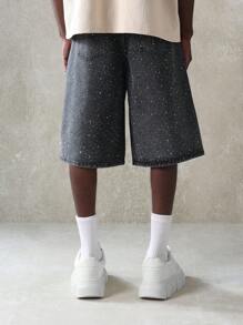 SUMWON Shorts vaqueros de longitud media estilo casual de festival, con diseño con destellos, estilo urbano suelto, desgastados, para skateboard en verano - Negro - Ver 5