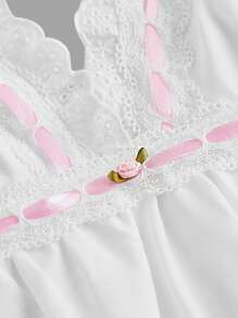 SHEIN MOD Camiseta de muñeca con decoración de cinta blanca - Blanco - Ver 4