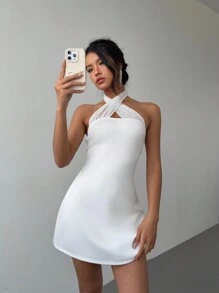 Aloruh Damen einfarbiges, minimalistisches, lässiges, tägliches Minikleid