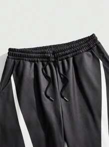 ROMWE MEN Prep Men's Slogan Printed Casual Sports Streetwear Long Pants, Suitable For Spring/Summer - Black - View 5