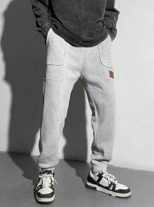 Tween Boys' Casual Gray Floral Print Ribbed Cuff Sweatpants - Grey - View 4