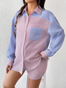 SHEIN 2 pièces/Set Ensemble Chemise à rayures de maternité et short droit avec nœud décoratif réglable, automne/printemps