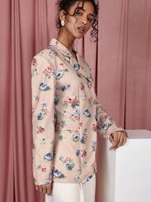 COSMINA Women's Floral Print Lapel Neck Long Sleeve Casual Suit Jacket - Multicolor - View 4