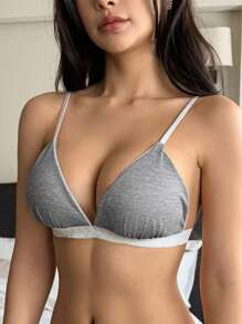 DAZY Women's Adjustable Contrast Color Spaghetti Strap Bra Lingerie For Women - Grey - View 5
