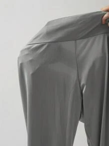 SHEIN EZwear Mallas largas de talle alto, estilo casual y brillante en color plata para tallas grandes