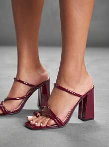 CUCCOO SZL Women's Fashion Patent Leather Burgundy Color Strap Peep Toe Chunky Heel Mules, Suitable For Commuting, Dates, Parties, Special Occasions, Holidays, Weddings, Valentine's Day Spring Shoes Spring Break Easter Prom Heels