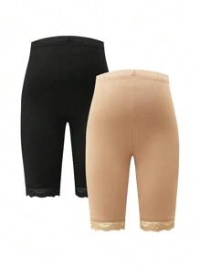 SHEIN Quần legging bà bầu màu trơn ren chắp vá ôm vừa vặn thường ngày - Nhiều màu - Xem 8