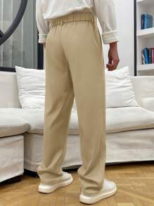 Manfinity Hypemode Men Casual Solid Color Simple Stylish Everyday Trousers For Ceremony, Formal - Khaki - View 2