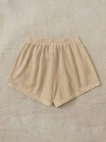 SHEIN EZwear 大码女式梭织运动休闲短裤 夏季女式休闲短裤 - 杏色 - 查看 6