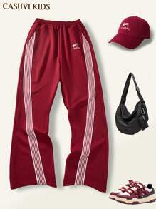 SHEIN 1 pieza Pantalón de chándal con 4 rayas rojas de estilo deportivo para adolescentes, nuevo diseño