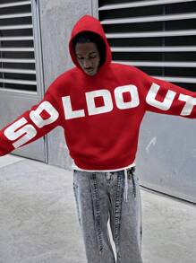 Manfinity VCAY Men's Oversized Letter Print Drop Shoulder Red Hoodie Sweatshirt - Burgundy - View 1