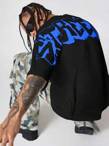 AXEPEAK 男士英伦印花宽松圆领短袖 T 恤，适合夏季，街头潮流必备，Emo，2000 年代风格 - 黑色 - 查看 4