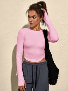 VARSITIE Outdoor Hiking Solid Color Long Sleeve Fitted Cropped Women Sports Tees & Tanks