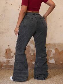 SHEIN ICON Plus Size Casual Washed Slim Flared Jeans - Grey - View 2