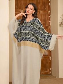 Al Najma Áo dài Kaftan, Kaftan & Jalabiya in họa tiết khối màu chắp vá tay cánh dơi truyền thống của Thổ Nhĩ Kỳ & Ả Rập, giản dị - Nhiều màu - Xem 1