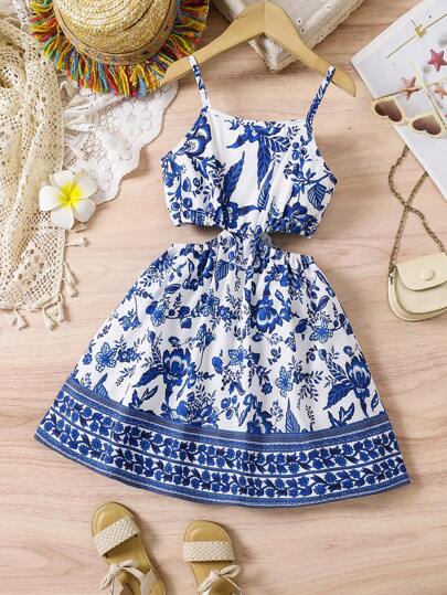 Robe à bretelles de vacances multicolore pour jeune fille