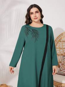 Mulvari 2 stuks/set Plus Size Casual Ronde Hals Lange Mouw Top en Broek