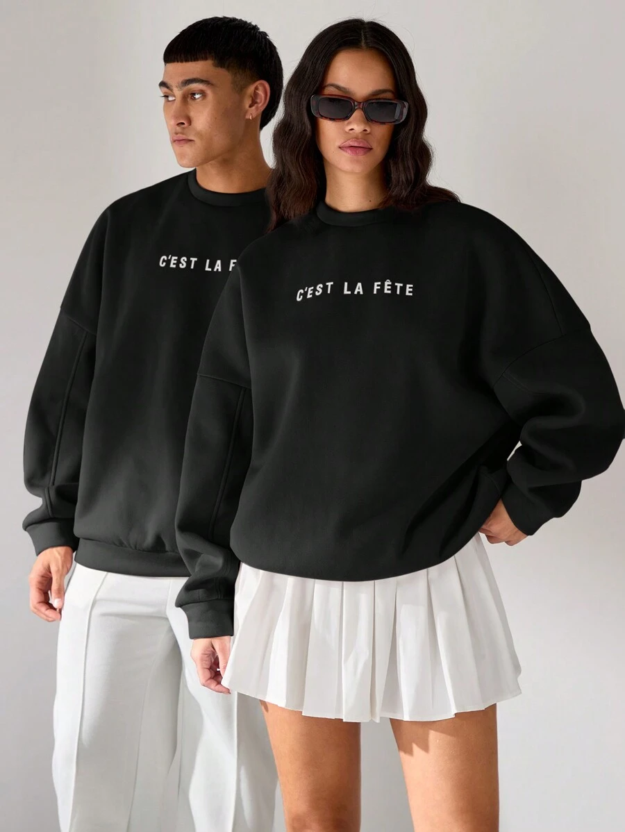 Manfinity INSISELF Unisex Knitted Loose Drop Shoulder Crew Neck Pullover Sweatshirt, Suitable For Autumn/Winter - Black - View 1