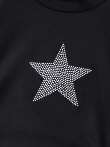 Camisetas para niñas jóvenes para primavera y verano, nuevos estilos Wildeya: camiseta negra con fruncido en el lateral y estampado de estrella, adecuada para actividades al aire libre y uso diario