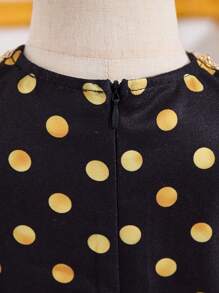 SHEIN Adorable Black Polka Dot Fancy Long Sleeve Dress For Baby Girls - Black - View 7