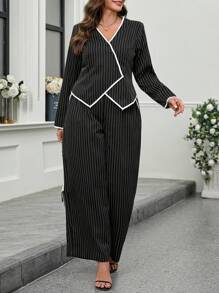 2 pièces/ensemble Top à manches longues et pantalon en couleur unie et coupe oversize, style simple - Multicolore - Voir 4
