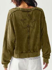 Bohemela 休闲纯色针织圆领长袖宽松女士 T 恤