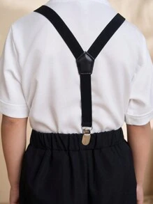 SHEIN Young Boy Casual Solid Color Overalls - Black - View 3