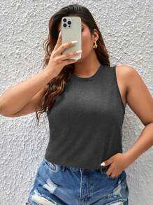 SHEIN LUNE Débardeur et Top d'une seule couleur, grande taille, style minimaliste mode décontractée pour un port quotidien