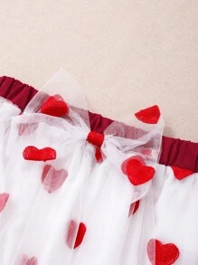 Tween Girls Solid Ribbed Top And Heart Net Skirt 2 Pieces Set - Red - View 6