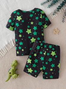 2 pièces Ensemble de pyjama short et t-shirt à manches courtes pour garçon, imprimé qui brille dans le noir, coupe ajustée
