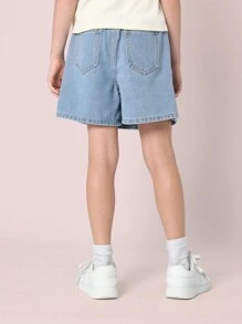 SUMWON Girls Denim Star Applique Skort A-Line Summer Skirt With White Star Patches Classic Design Spring Fashion Play Wear Party Beach - Baby Blue - View 5