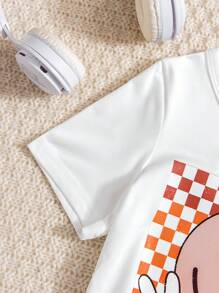 SHEIN Elladie kids 2件套少女圆领短袖印花休闲上衣和短裤套装 - 白色 - 查看 7