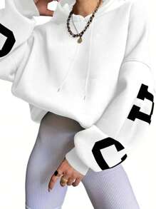 INAWLY 女式长袖字母印花休闲连帽衫，毕业典礼、教师、返校套头衫秋季 - 白色 - 查看 2