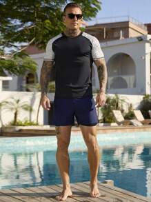 Manfinity Swimmode Men's Geometric Print Raglan Sleeve Short Sleeve Surfing T-Shirt - Black - View 4