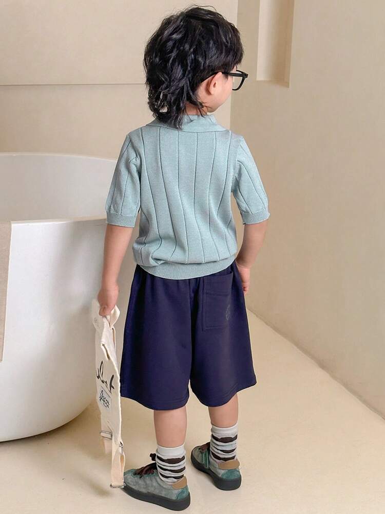 Young Boy Solid Color Casual Pullover Short-Sleeve Sweater