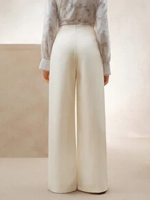 Anewsta 优雅纯色修身双褶阔腿女士裤，适合通勤