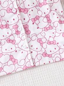 2pcs Young Girl Bunny Print Lapel Shirt & Pants Pajama Sets, Comfy Home Wear - Baby Pink - View 3