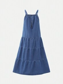 Denimly Ladies Casual Daily Urban Street Ripped Pleated Versatile Denim Dress - Medium Wash - View 2