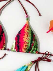 Bikini de dos piezas casual con estampado, tirantes finos y cuello de halter, para uso en la playa, para mujer en verano