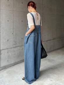FRIFUL Women's Denim Overalls And Straight Leg Denim Jumpsuit, Blue, Spring/Summer - Medium Wash - View 5